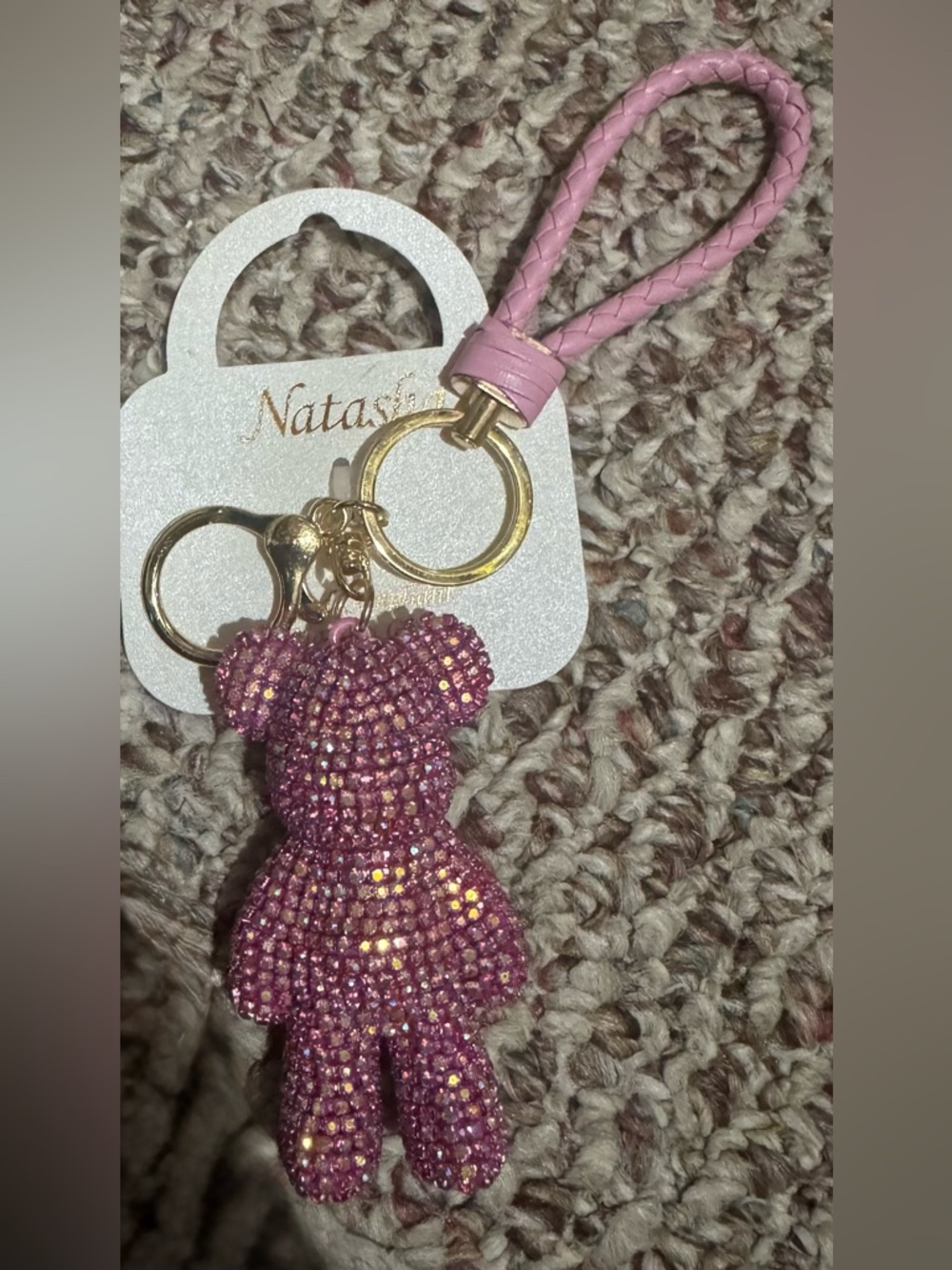 Natasha Pink Crystal Teddy Bear Bag/Keychain